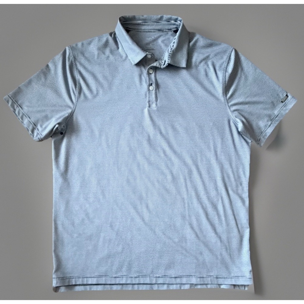 Nike Short Sleeve Golf Polo Shirt Dri-Fit Swoosh Logo Blue Striped Large JBHS